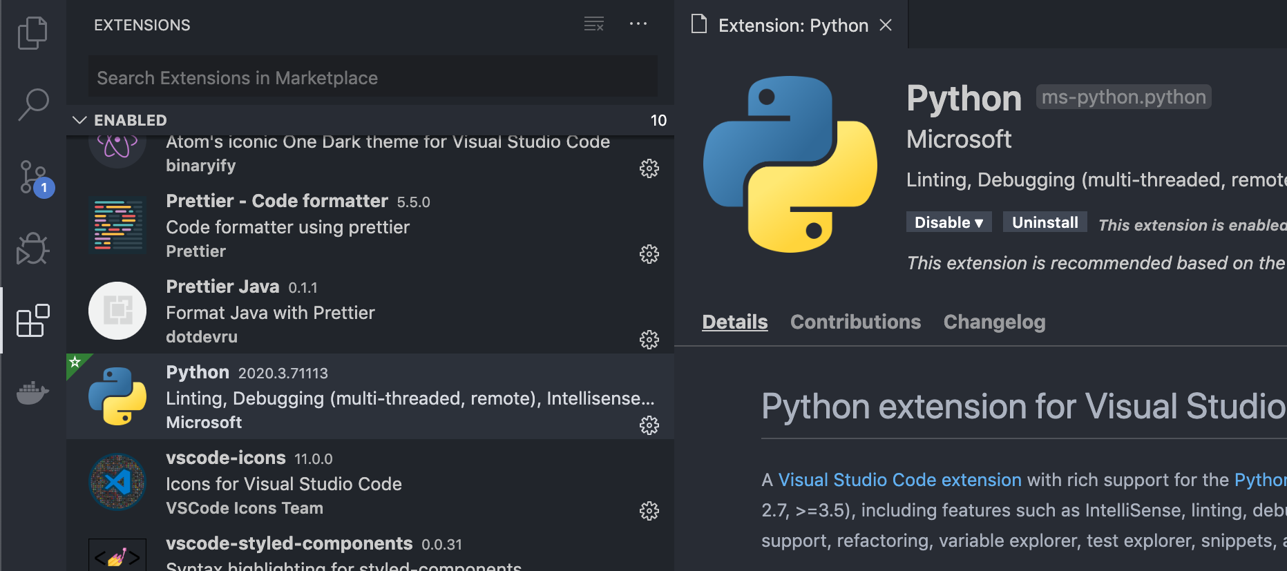 Visual Studio Code Python lisäosa